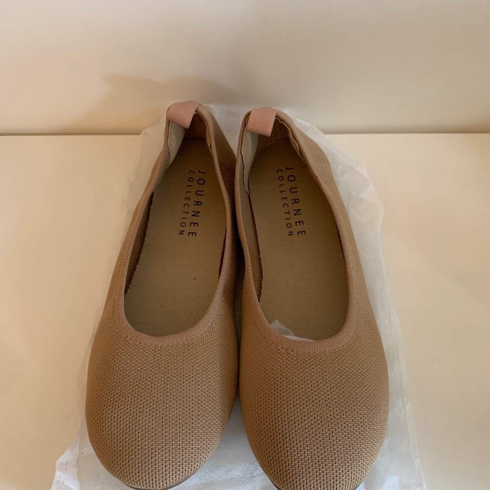 Journey Collection fabric ballet flats, dark sand color